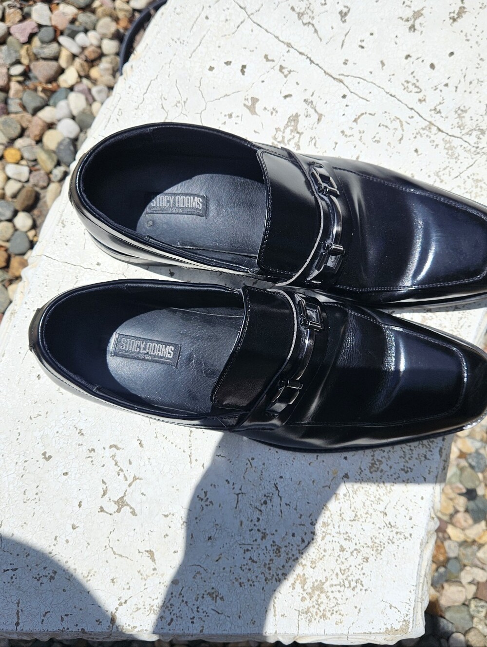Stacy Adams Blake Black Shiny Leather Slip-On Loafers with Gunmetal Bit Accent
